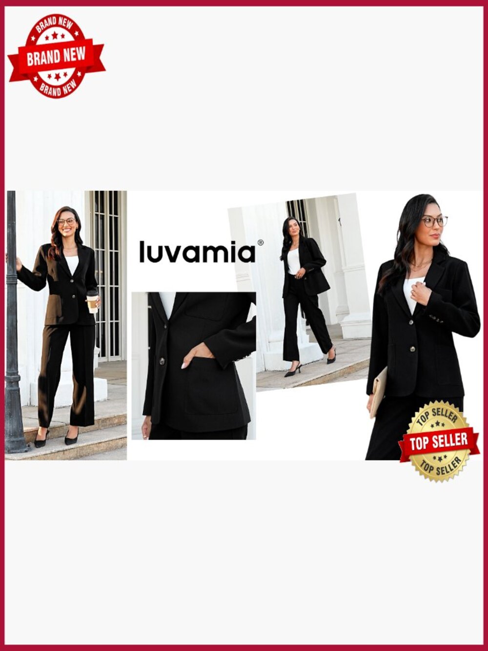 Dressy 2 Piece Suit Set Business Casual Long Sleeve Blazer Wide Leg Pants - Picture 7 of 7